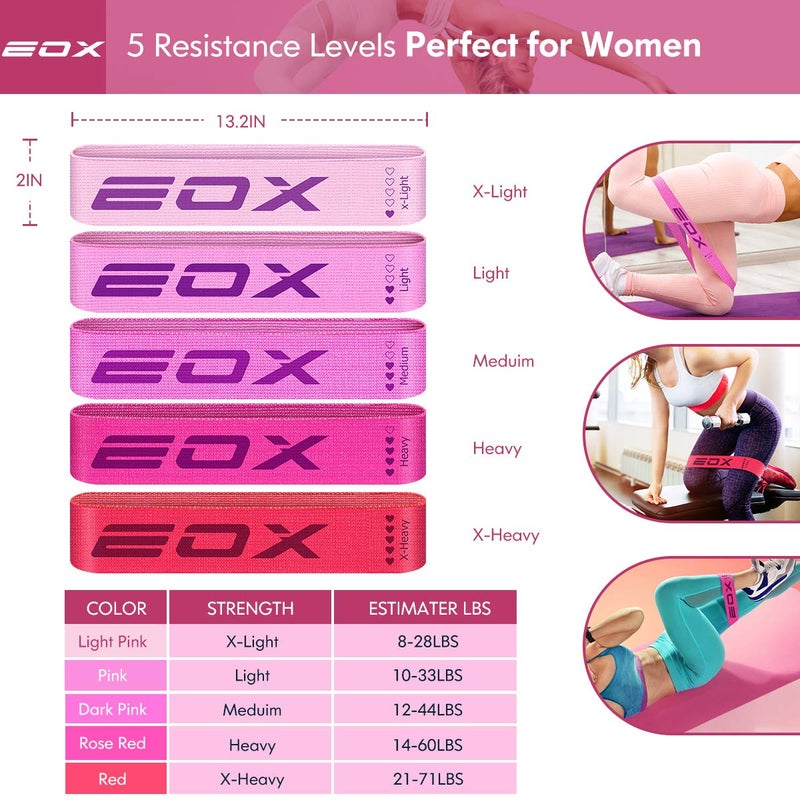 EOX Exercise Resistance Fabric Loop Bands, Non-Slip Resistance Workout Bands for Legs & Butt and Glutes, 5 Resistance Levels Hip Training Bands (Pink) - Image 4